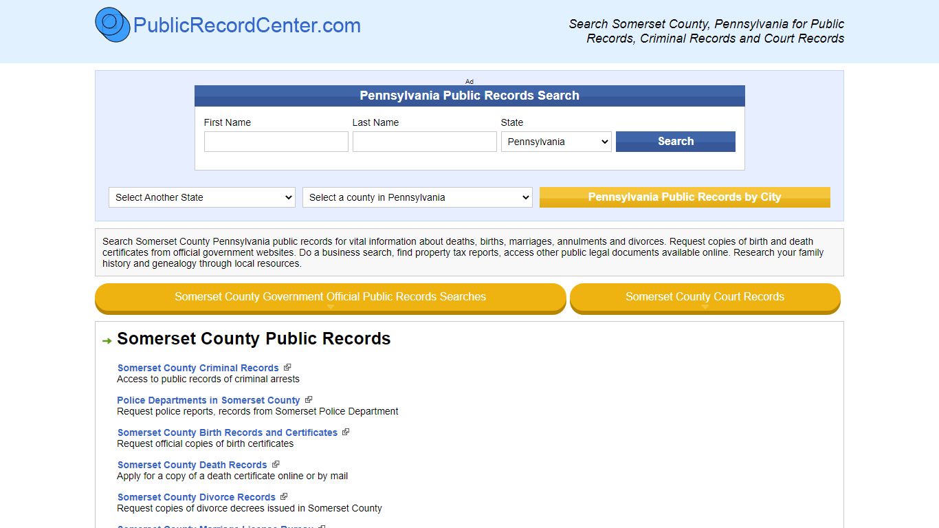 Somerset County Pennsylvania Free Public Records - Court Records ...