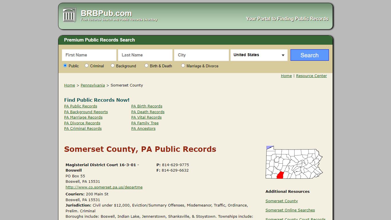 Somerset County, PA Public Records - BRB Pub