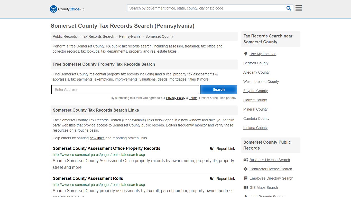 Somerset County Tax Records Search (Pennsylvania) - County Office